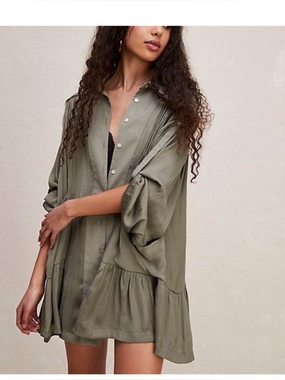 Free People Olive Green Mini Shirt Dress